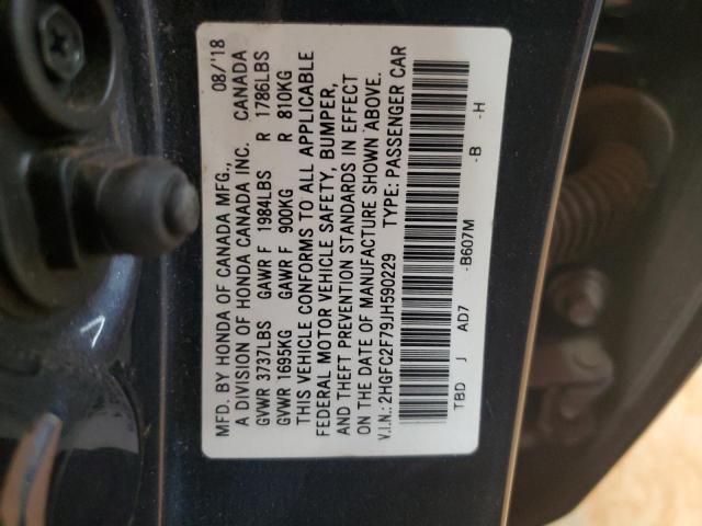 2HGFC2F79JH590229 - 2018 HONDA CIVIC EX Көк фото 12