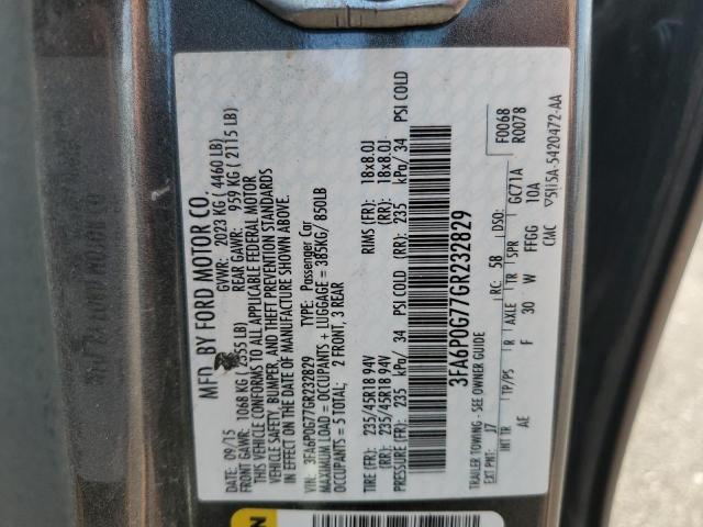 3FA6P0G77GR232829 - 2016 FORD FUSION S GRAY photo 12