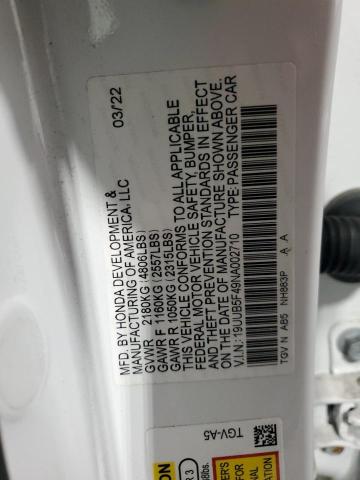 19UUB5F49NA002710 - 2022 ACURA TLX TECHNOLOGY WHITE photo 12