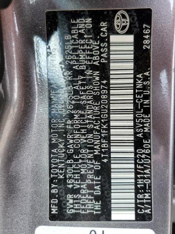 4T1BF1FK1GU208974 - 2016 TOYOTA CAMRY LE 灰色 照片 12