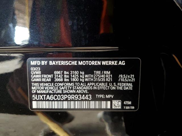 5UXTA6C03P9R93443 - 2023 BMW X5 XDRIVE45E BLACK photo 12