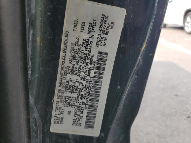 5TEWM72N52Z007383 - 2002 TOYOTA TACOMA XTRACAB 绿色 照片 12