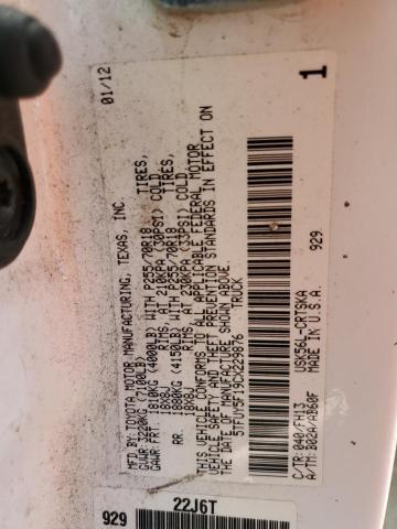 5TFUY5F19CX229876 - 2012 TOYOTA TUNDRA DOUBLE CAB SR5 WHITE photo 12