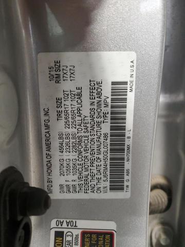 5J6RM4H50GL007486 - 2016 HONDA CR-V EX SILVER photo 13