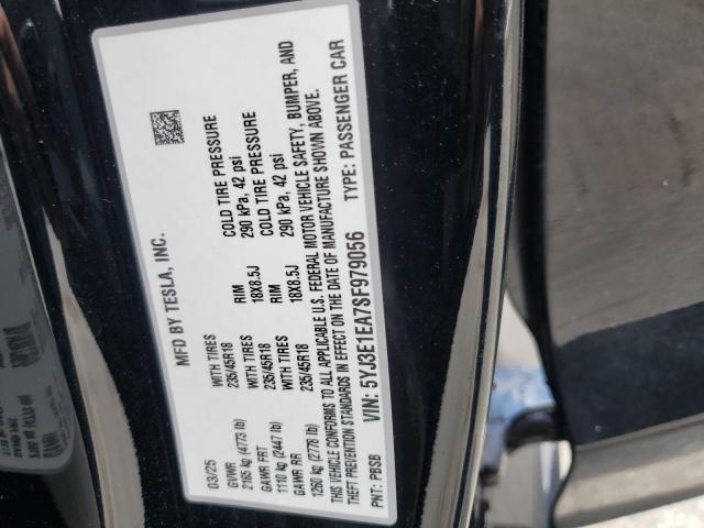 5YJ3E1EA7SF979056 - 2025 TESLA MODEL 3 BLACK photo 12