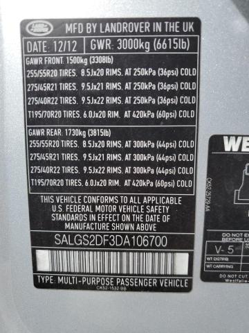 SALGS2DF3DA106700 - 2013 LAND ROVER RANGE ROVE HSE SILVER photo 13