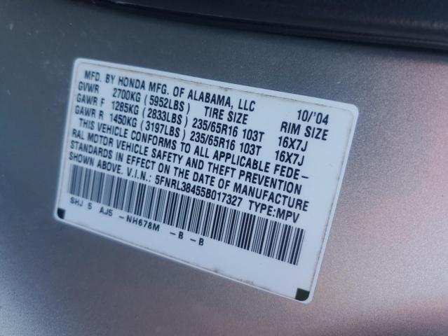 5FNRL38455B017327 - 2005 HONDA ODYSSEY EX SILVER photo 13