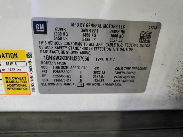 1GNKVGKD6HJ237950 - 2017 CHEVROLET TRAVERSE LT 白色 照片 12