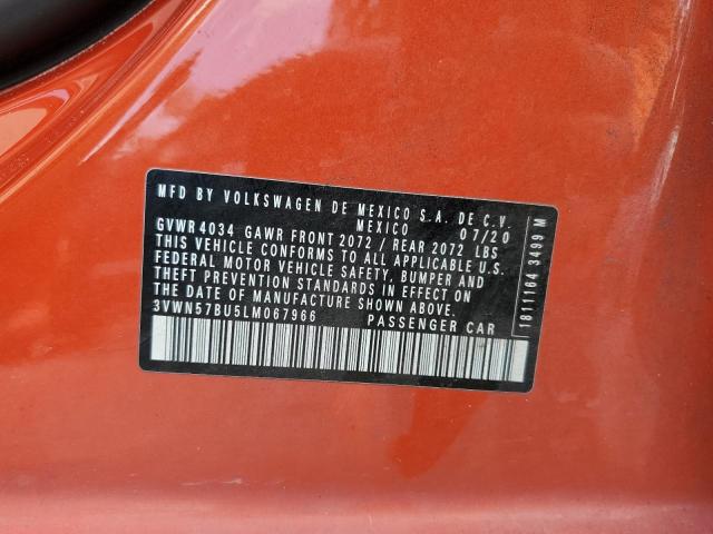 3VWN57BU5LM067966 - 2020 VOLKSWAGEN JETTA S ORANGE photo 12