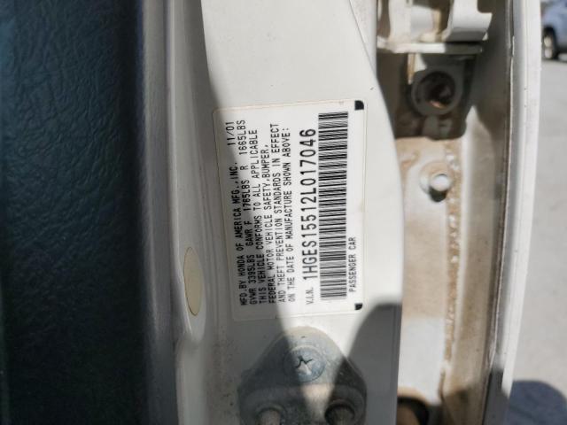 1HGES15512L017046 - 2002 HONDA CIVIC LX 白色 照片 13
