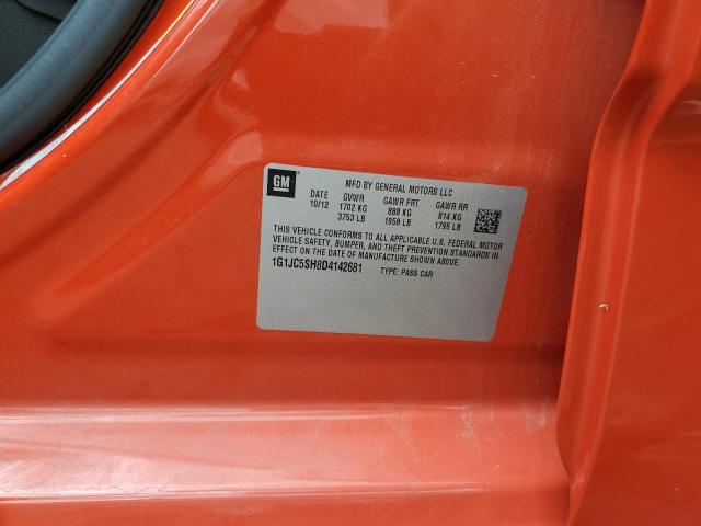 1G1JC5SH8D4142681 - 2013 CHEVROLET SONIC LT ნარინჯისფერი ფოტო 12