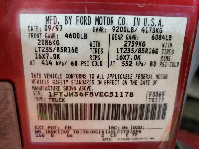 1FTJW36F8VEC51178 - 1997 FORD F350 BURGUNDY photo 12