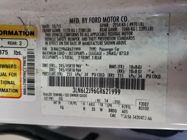 3LN6L2J96GR621999 - 2016 LINCOLN MKZ WHITE photo 12