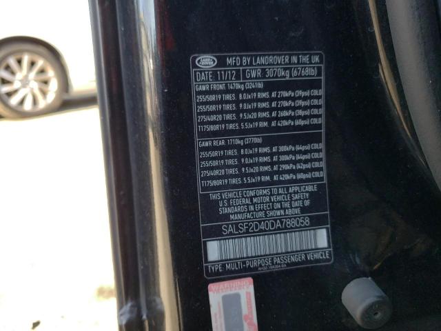 SALSF2D40DA788058 - 2013 LAND ROVER RANGE ROVE HSE BLACK photo 12