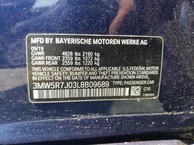 3MW5R7J03L8B09689 - 2020 BMW 330XI BLUE photo 12