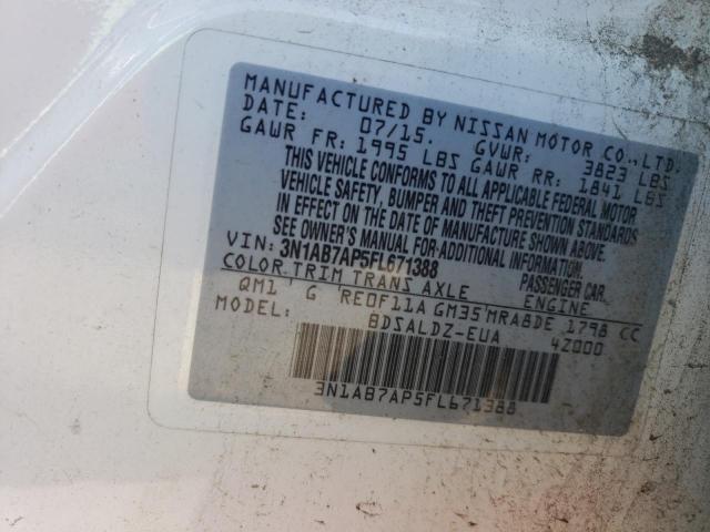 3N1AB7AP5FL671388 - 2015 NISSAN SENTRA S WHITE photo 12