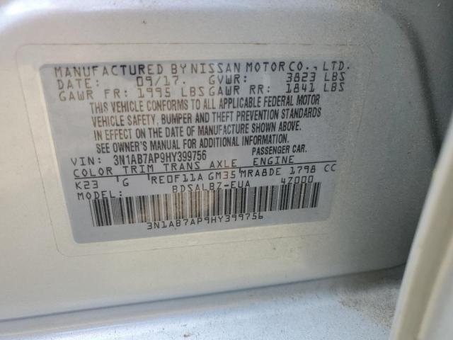 3N1AB7AP9HY399756 - 2017 NISSAN SENTRA S SILVER photo 12