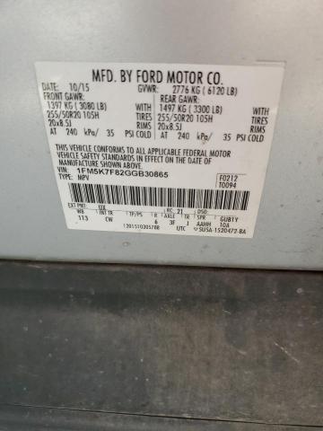 1FM5K7F82GGB30865 - 2016 FORD EXPLORER LIMITED SILVER photo 13