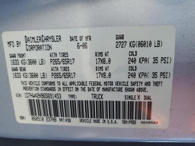 1D7HW42N96S691453 - 2006 DODGE DAKOTA SLT SILVER photo 13