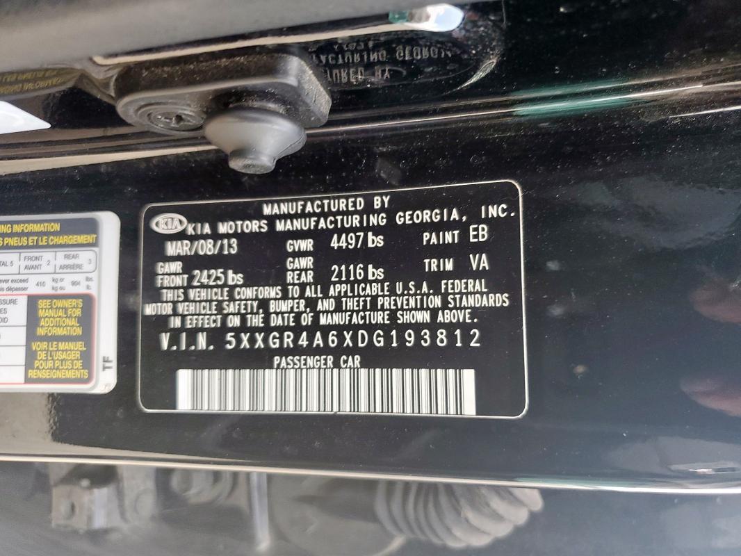 5XXGR4A6XDG193812 - 2013 KIA OPTIMA SX Қара фото 12