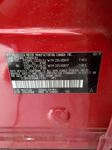 2T3RFREV0HW611765 - 2017 TOYOTA RAV4 XLE RED photo 14