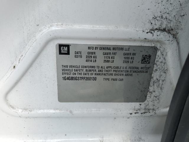1G4GB5G37FF260130 - 2015 BUIC LACROSSE WHITE photo 12