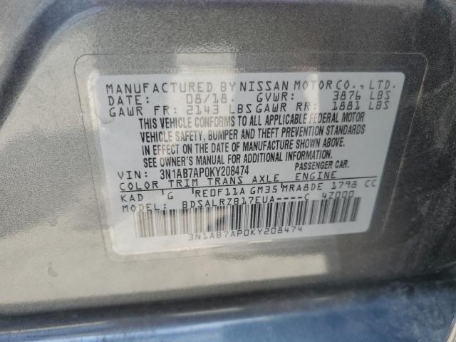 3N1AB7AP0KY208474 - 2019 NISSAN SENTRA S Gris photo 12