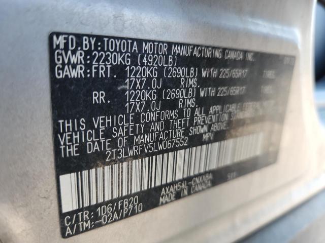 2T3LWRFV5LW067552 - 2020 TOYOTA RAV4 LE SILVER photo 12