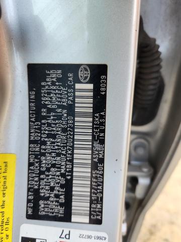 4T1BF1FK7DU227380 - 2013 TOYOTA CAMRY L SILVER photo 12