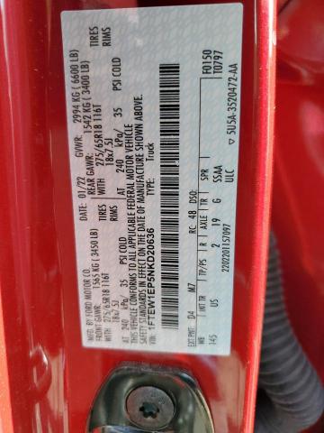 1FTEW1EP5NKD20636 - 2022 FORD F150 SUPERCREW RED photo 12