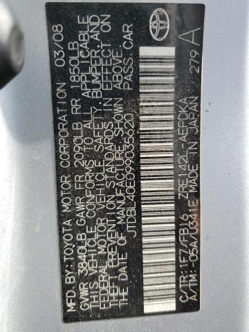 JTDBL40E099035620 - 2009 TOYOTA COROLLA BASE 银色 照片 12