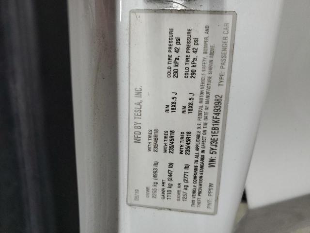 5YJ3E1EB1KF493982 - 2019 TESLA MODEL 3 Biały zdjęcie 13