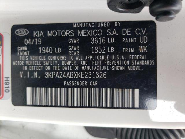 3KPA24ABXKE231326 - 2019 KIA RIO S WHITE photo 13