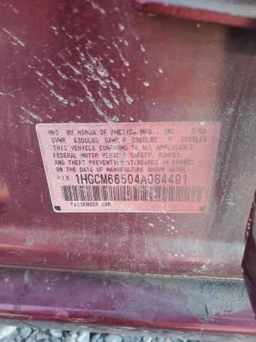 1HGCM66504A084491 - 2004 HONDA ACCORD EX BURGUNDY photo 12