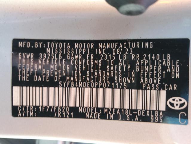 5YFB4MDE0PP071175 - 2023 TOYOTA COROLLA LE SILVER photo 12