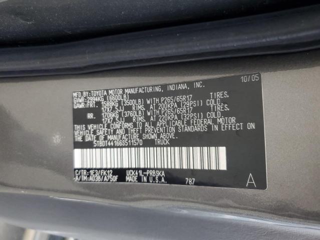 5TBDT44166S511570 - 2006 TOYOTA TUNDRA DOUBLE CAB SR5 GRAY photo 12