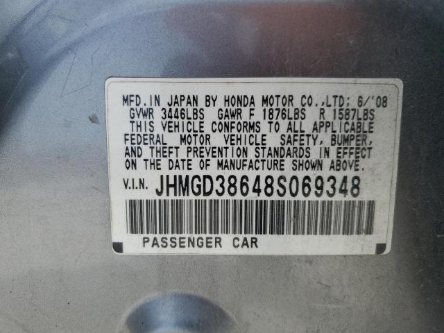 JHMGD38648S069348 - 2008 HONDA FIT SPORT GRAY photo 12