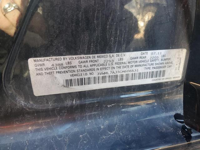 3VWML7AJ3CM606531 - 2012 VOLKSWAGEN JETTA TDI BLACK photo 12