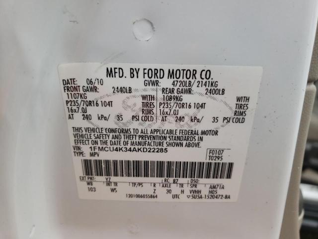 1FMCU4K34AKD22285 - 2010 FORD ESCAPE HYBRID WHITE photo 13