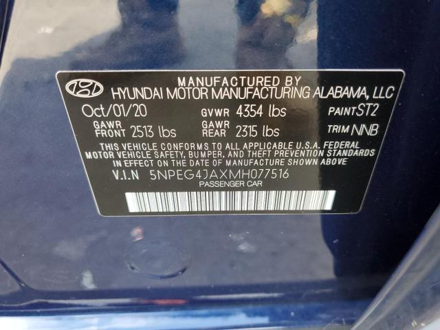 5NPEG4JAXMH077516 - 2021 HYUNDAI SONATA SE BLUE photo 12