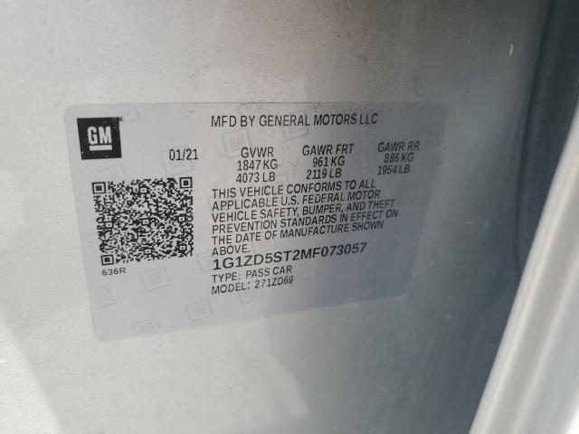 1G1ZD5ST2MF073057 - 2021 CHEVROLET MALIBU LT SILVER photo 12