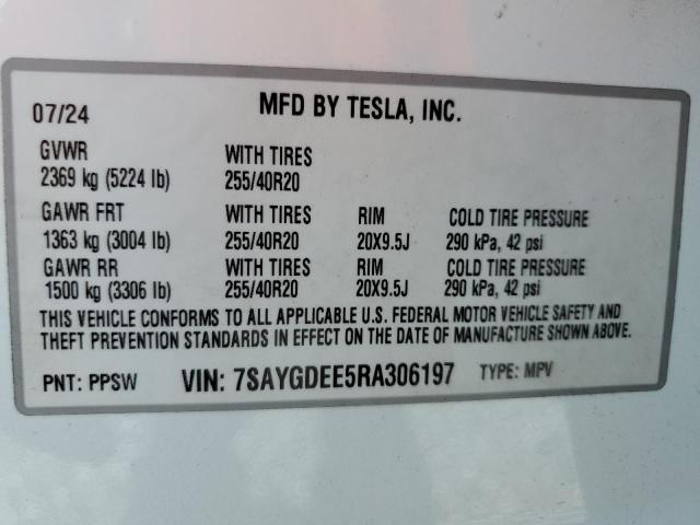 7SAYGDEE5RA306197 - 2024 TESLA MODEL Y თეთრი ფოტო 12