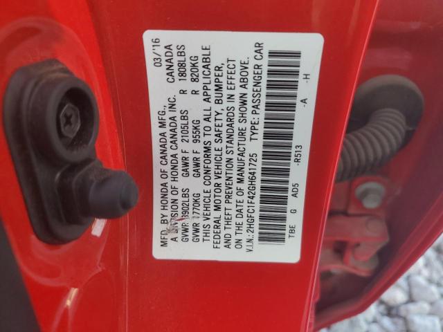 2HGFC1F42GH641725 - 2016 HONDA CIVIC EX 红色 照片 13