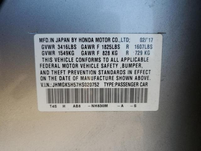 JHMGK5H57HS020752 - 2017 HONDA FIT LX SILVER photo 12
