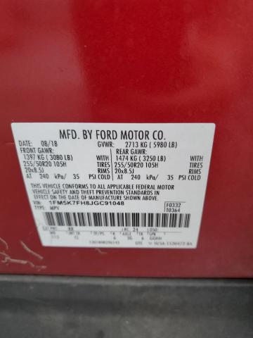 1FM5K7FH8JGC91048 - 2018 FORD EXPLORER LIMITED RED photo 14