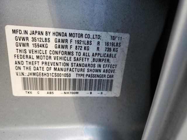 JHMGE8H31CS001050 - 2012 HONDA FIT SILVER photo 13