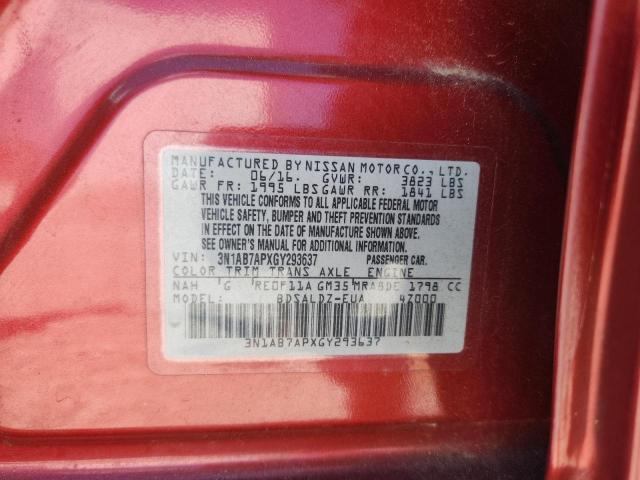 3N1AB7APXGY293637 - 2016 NISSAN SENTRA S Қызғылт сары фото 12