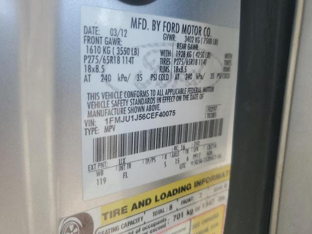 1FMJU1J56CEF40075 - 2012 FORD EXPEDITION XLT SILVER photo 14