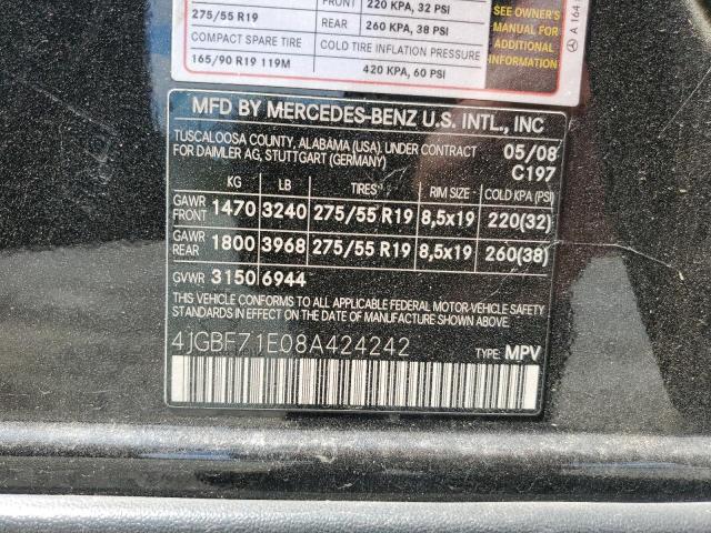 4JGBF71E08A424242 - 2008 MERCEDES-BENZ GL 450 4MATIC BLACK photo 13