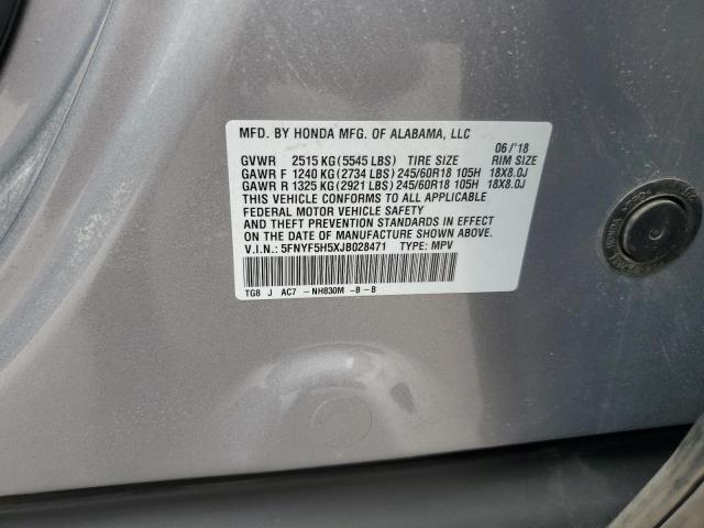 5FNYF5H5XJB028471 - 2018 HONDA PILOT EXL 银色 照片 14